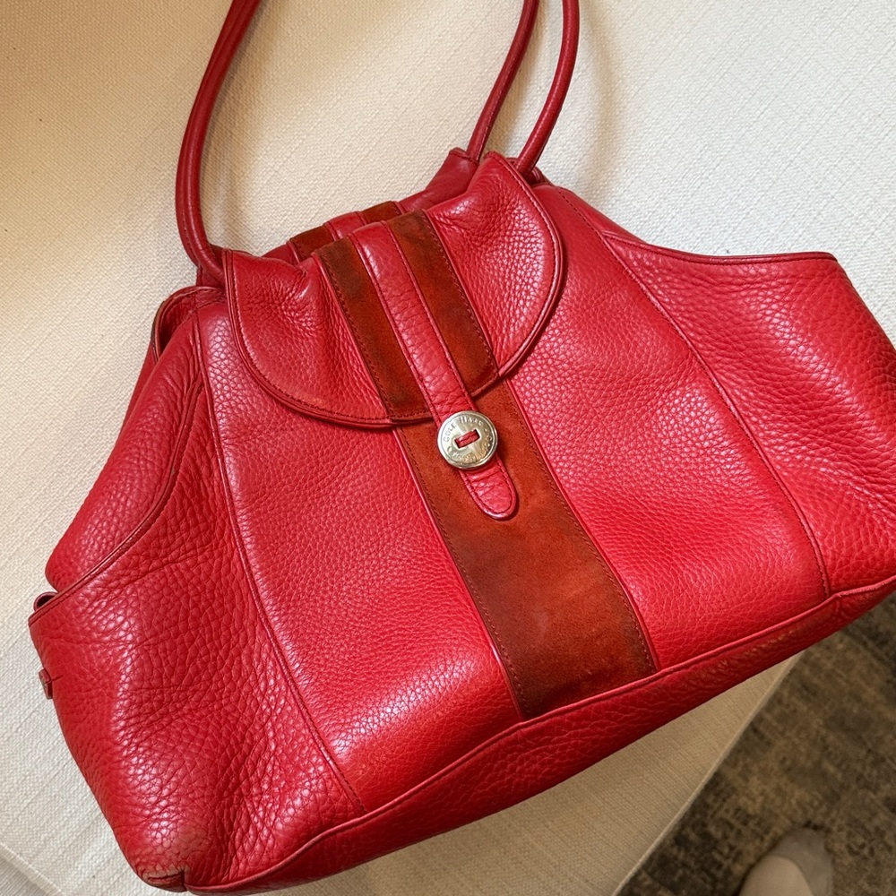 Cole Haan Red Leather and Suede bucket bag